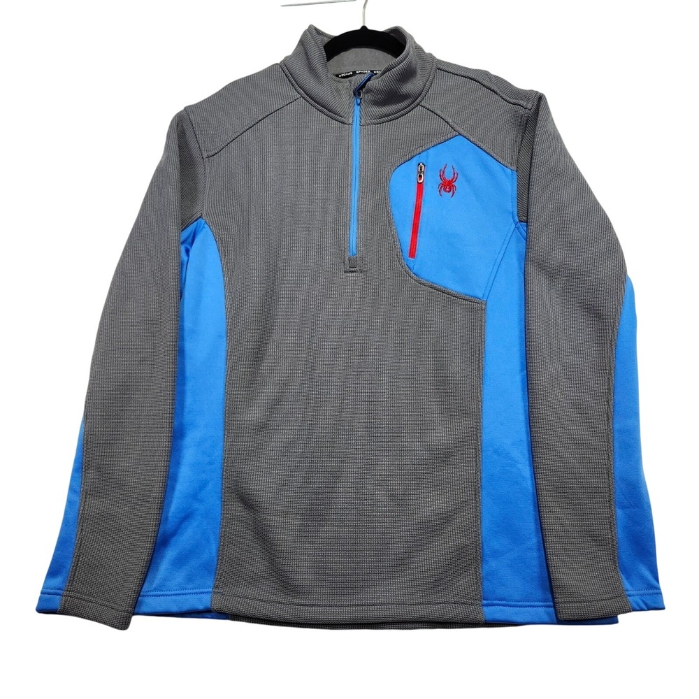 Spyder Quarter Zip Pullover Mens XL Gray Blue 1/4 Zip Waffle Knit Activewear